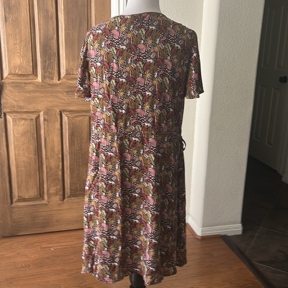 Ann Taylor LOFT Paradise Lost Jungle Safari Dress Pintuck Size Large Brown Pink - Picture 10 of 13